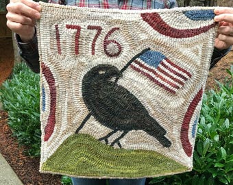 Rug Hooking Pattern Old Crow 1776 on Linen
