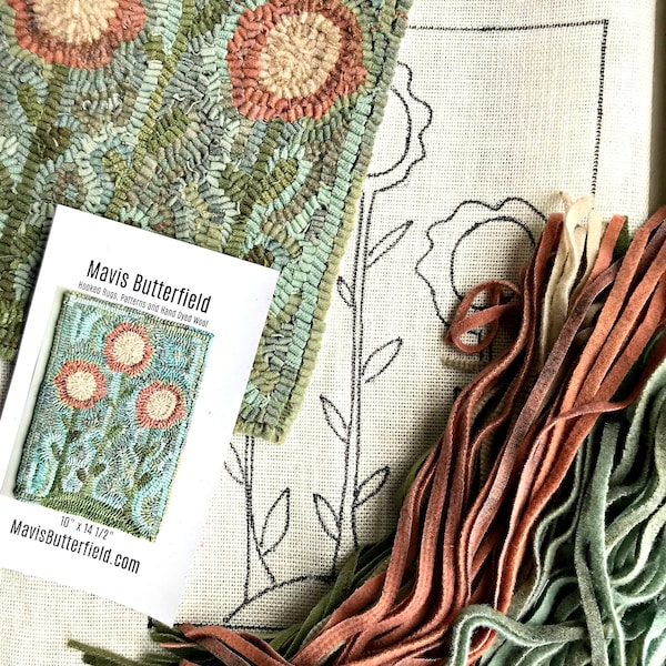 RUG HOOKING KIT - Primitive Flowers on Linen with Hand Dyed Wool