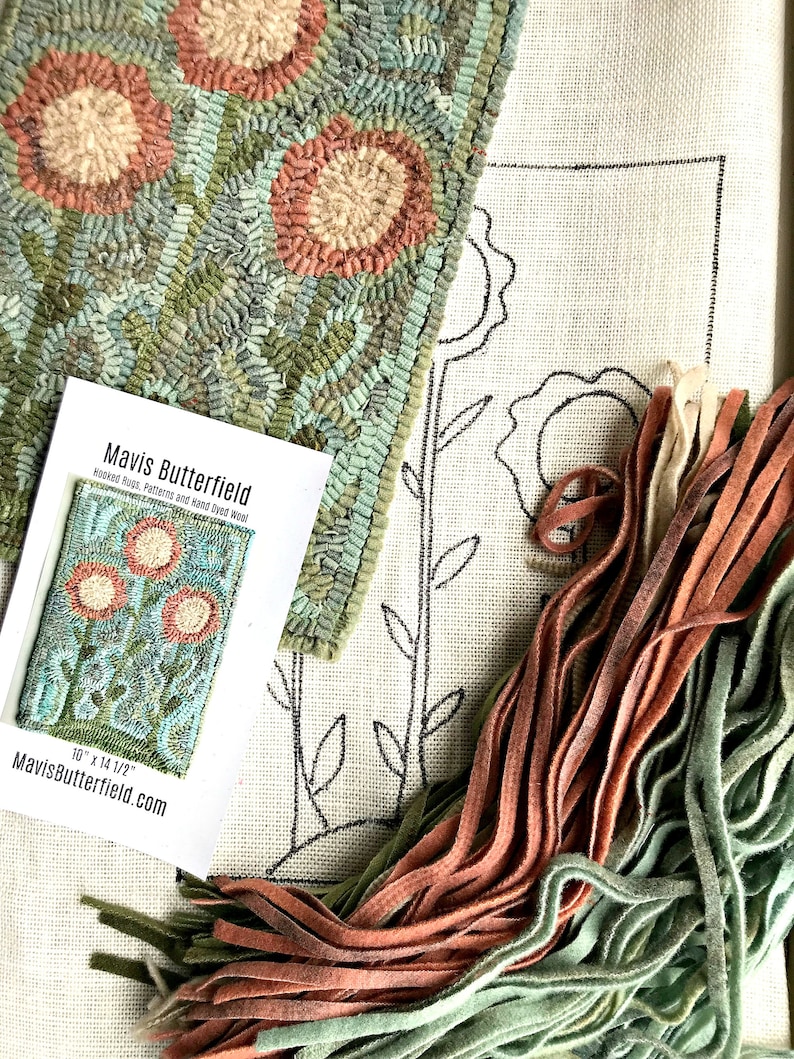 RUG HOOKING KIT Primitive Flowers on Linen With Hand Dyed Etsy