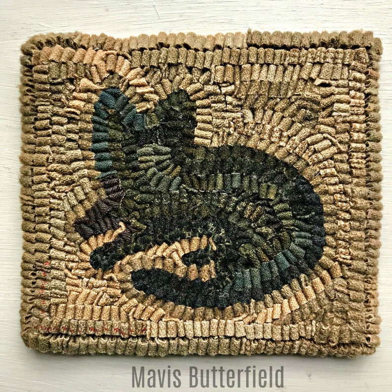 Rug Hooking Pattern Simple Kitty on Linen image 1