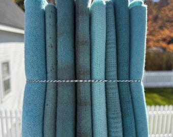 Hand Dyed Wool Fabric Fat Quarters, Robin's Egg Blue Rug Hooking Material