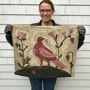 Love Grows Fraktur Bird ~ Rug Hooking Pattern on Linen