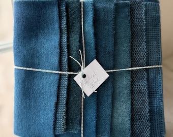 Hand Dyed Wool Fabric, 8 Nautical Blue Fat Sixteenths 1/16 for Primitive Rug Hooking