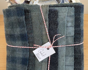 Tela de lana teñida a mano, 8 cadete azul grasa 1/16 decimosexto para enganche de alfombras primitivas