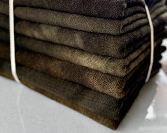 Hand Dyed Wool Fabric, 3.5 Yards Brown Black #1 For Primitive Rug Hooking