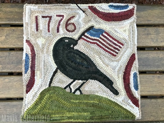 Folk Art Primitive Wool Hooked Rug Old Crow 1776 Early Style | Etsy