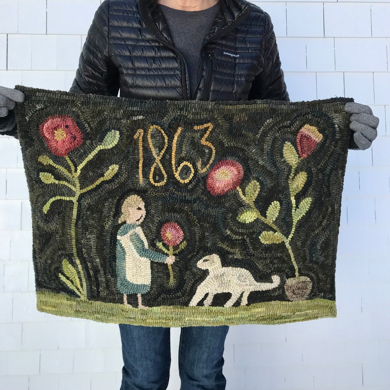 Primitive Folk Art Wool Hooked Rug ~ in the Garden *** - Etsy