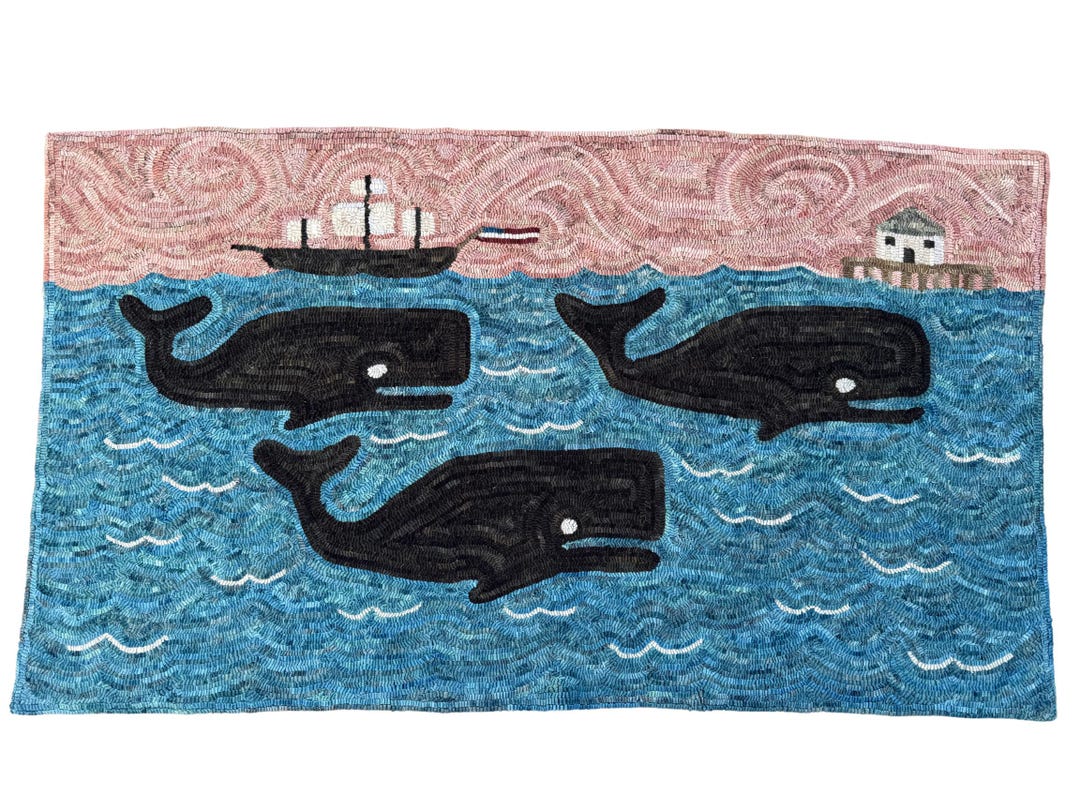 Primitive Folk Art Whale Hooked Wool Rug ~ Sailor's Delight - Etsy