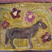 Old Mare Primitive Folk Art Hooked Horse and Flower Rug {{Mustard}}
