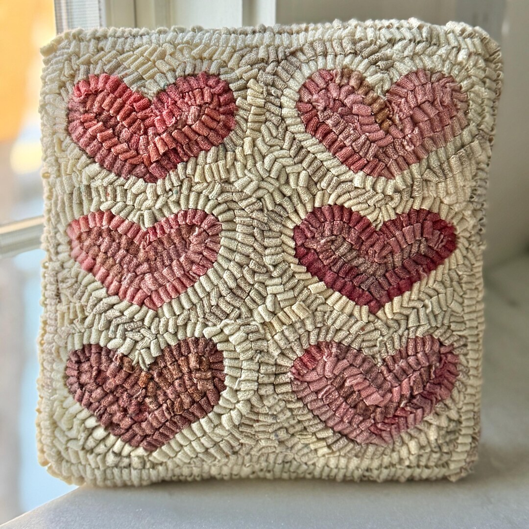 RUG HOOKING KIT - 6 Pink Hearts - on Linen - Etsy