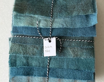 Hand Dyed Wool Fabric, 8 Dutch Blue Fat 1/16 Sixteenth for Primitive Rug Hooking
