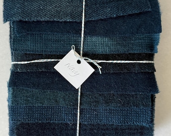 Hand Dyed Wool Fabric, 8 Navy Fat 1/16 Sixteenth for Primitive Rug Hooking
