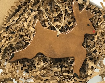 Rustic Reindeer Redware Pottery Ornament