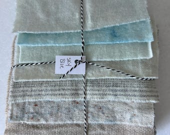 Hand Dyed Wool Fabric, Sky Blue  {8} 1/16th Yards Primitive Rug Hooking
