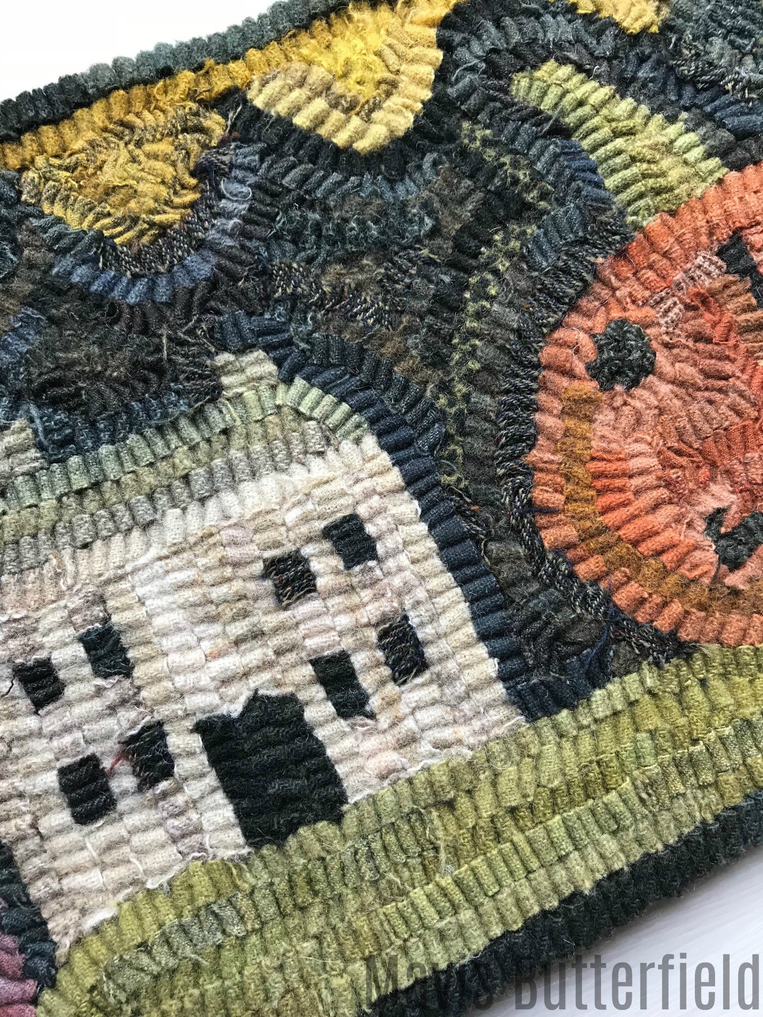 Primitive Halloween Folk Art Hooked Wool Rug - Primitive Pumpkin on the ...