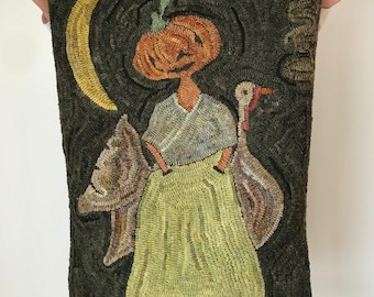 RUG HOOKING KIT - The Pumpkin Ladye & Her Deare Companion on Linen