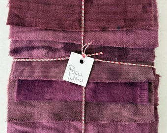 Hand Dyed Purple Wool Fat Sixteenths, Primitive Rug Hooking Fabric Bundle