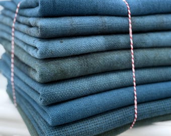 Hand Dyed Wool Fabric Fat Quarters, Perfect Blue Rug Hooking Material
