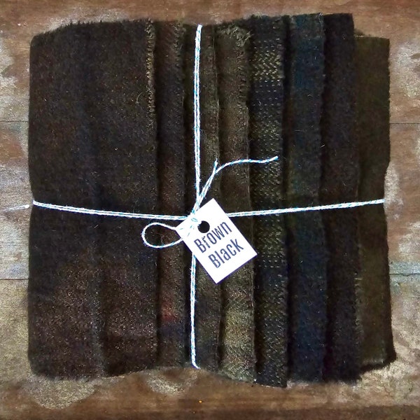 Hand Dyed Wool Fabric, 8 Brown Black Fat 1/16 Sixteenth for Primitive Rug Hooking