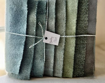 Hand Dyed Wool Fabric, 8 Baby Blue Fat 1/16 Sixteenth for Primitive Rug Hooking