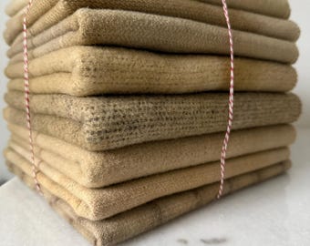 Hand Dyed Wool Fabric, Clam Shell Fat Quarters, Primitive Rug Hooking Supplies