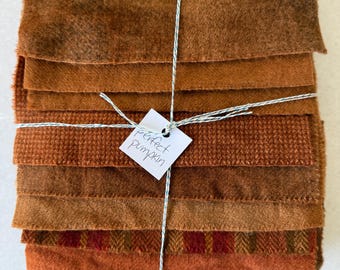 Hand Dyed Wool Fabric, 8 Perfect Pumpkin Fat 1/16 Sixteenth for Primitive Rug Hooking