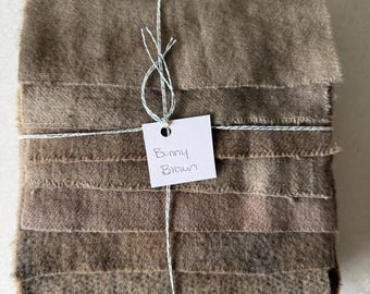 Hand Dyed Wool Fabric, 8 Soft Bunny Brown Fat 1/16 Sixteenth for Primitive Rug Hooking
