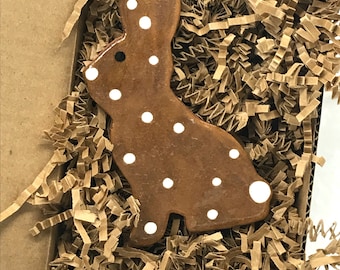 Chocolate Brown Easter Bunny with Polka Dots  Redware Pottery Ornament
