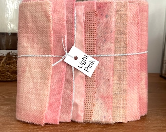 Hand Dyed Wool Fabric, 8 Light Pink Fat 1/16 Sixteenths for Primitive Rug Hooking