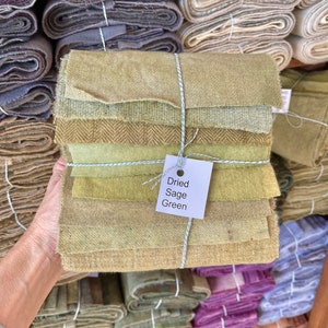 Hand Dyed Wool Fabric, 8 Sage Green Fat 1/16 Sixteenth for Primitive Rug Hooking