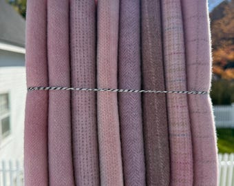 Hand Dyed Wool Fabric Fat Quarters, LIGHT Primitive Pink Rug Hooking Material