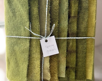 Hand Dyed Wool Fabric, 8 Spring Green Fat 1/16 Sixteenth for Primitive Rug Hooking