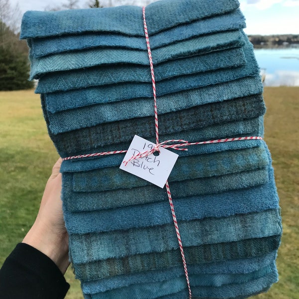 Hand Dyed Wool Fabric, 19 Dutch Blue Fat 1/16 Sixteenth for Primitive Rug Hooking