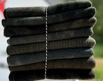 Hand Dyed Antique Black Wool Fabric Fat Quarters for Rug Hooking