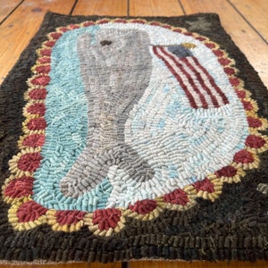 Whale With American Flag Folk Art Primitive Wool Hooked Rug image 4