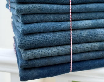 Hand Dyed DEEP Marine Blue Wool Fabric Fat Quarters for Rug Hooking