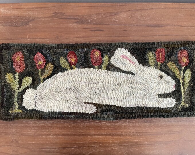 Primitive Wool Rugs Primitive Folk Art Wool Hooked Rug ~ Skinny Rabbit - Etsy