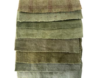 Hand Dyed Wool Fabric, 8 Chive Green Fat 1/16 Sixteenth for Primitive Rug Hooking
