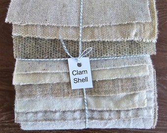 Tissu en laine teint à la main, 8 coquilles de palourdes, 1/16e d'épaisseur pour un accrochage de tapis primitif