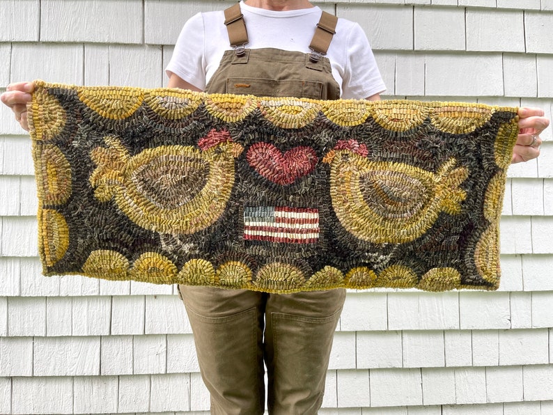 Behg Designs Chicken Rug Rug Hooking Pattern ~ Betty's Big Chickens With American Flag ~ on ...
