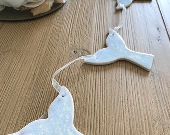 Handmade Whale Tail Pottery Garland ~ Banner ~ Icy Blue
