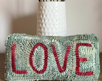 RUG HOOKING KIT - Love 2 {Blue and Red}- on Linen