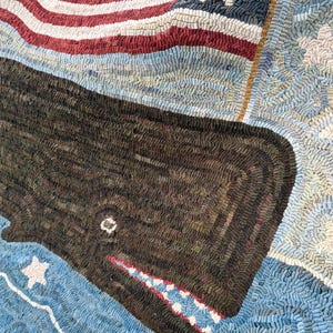 Hand-Dyed Wool Rug: Primitive Folk Art Star Spangled Whale by Mavis Butterfield afbeelding 2