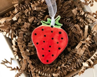 Handmade Strawberry Pottery Ornament