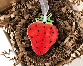 Handmade Strawberry Pottery Ornament