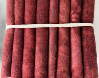 Hand Dyed Strawberry Red Wool Fabric Fat Quarters for Rug Hooking