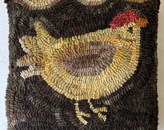 Rustic Folk Chicken Rug Folk Art Primitive Wool Hooked Rug Chicken PILLOW - Etsy