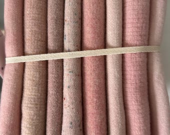 Hand Dyed Wool Fabric Fat Quarters, Primitive Pink Rug Hooking Material