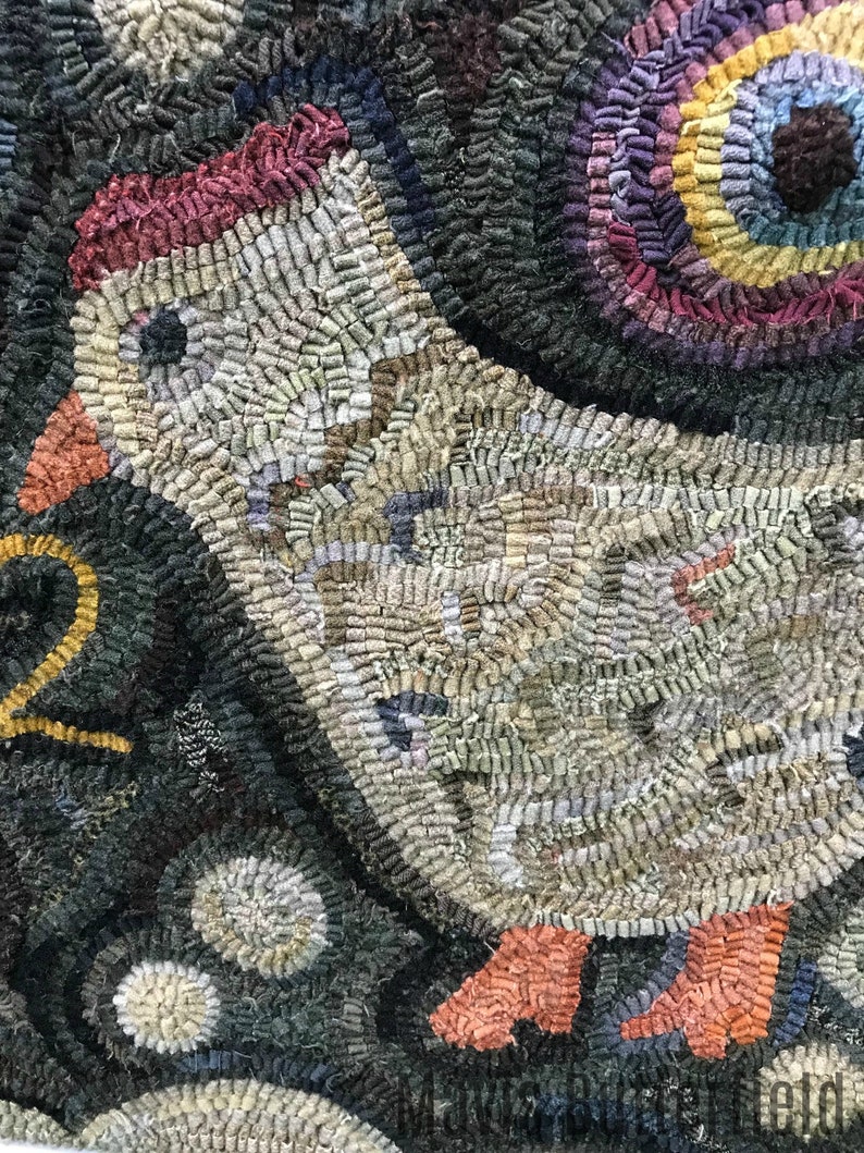 Double Folk Art Chicken Rug Hooking Hooked Pattern on Linen Etsy