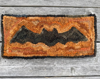 Primitive Halloween Folk Art Hooked Scrappy Bat Rug